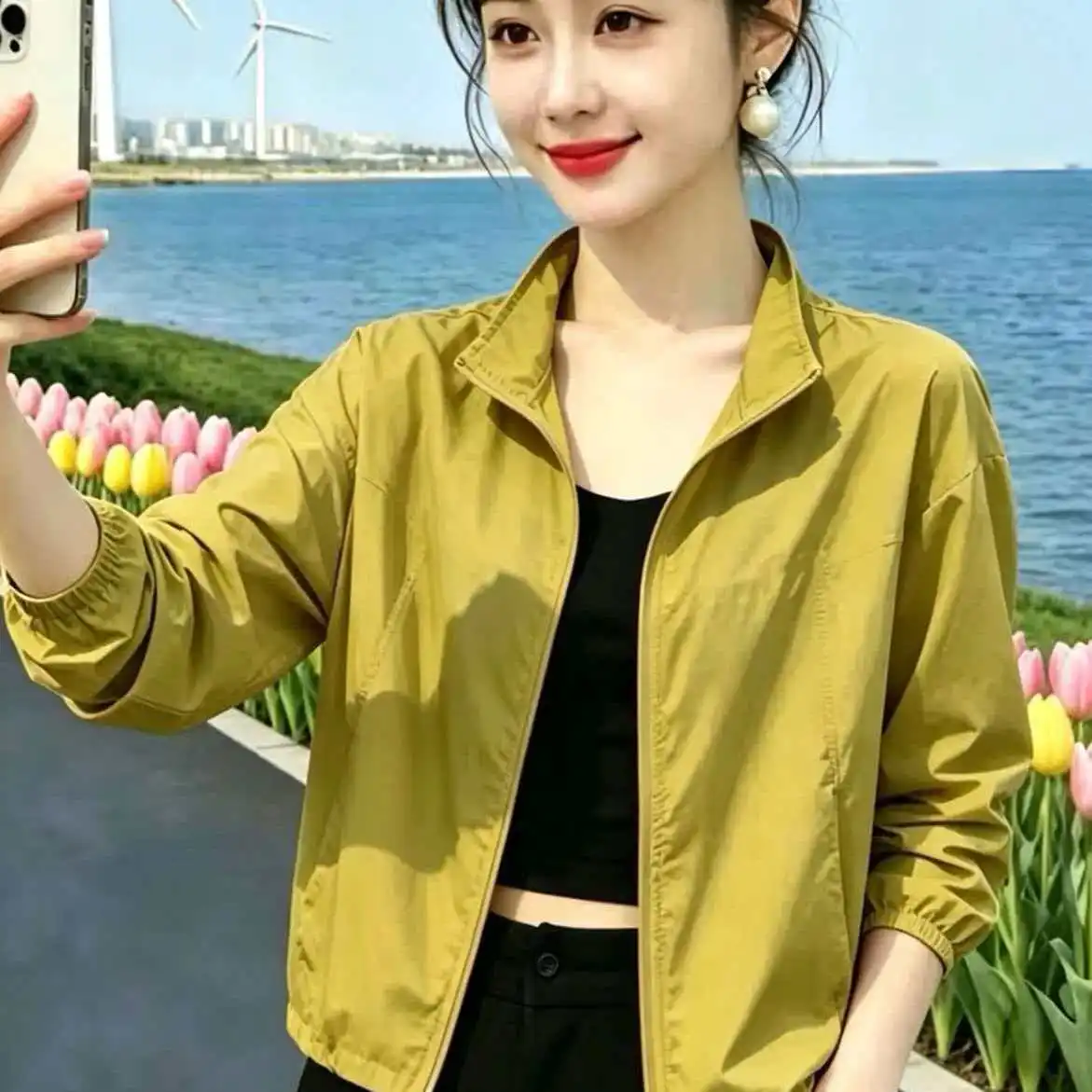 2026 New Stand-Up Collar Short Small Light Jacket Quick-Drying Sunshade Breathable Sunscreen Jacket Women OUTWEAR Orange