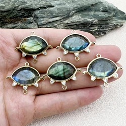 10PCS Wholesale CZ Paved Natural Flash Labradorite Moonstone Eye Pendant For DIY Bracelet Necklace Jewelry Making MY231052