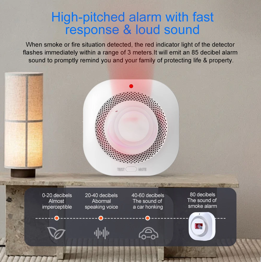 Independent Smoke Detector Sensor Home Warehouse Security Smart Smoke Fire Alarm Replaceable Alarm