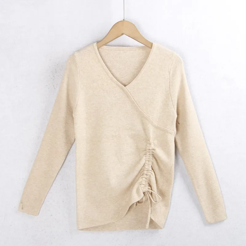 

Trendy V-Ne Pullover Sweater with Dstring Long Sve Autumn Winter Women's Knitted Top Multi-Color Commute Sle