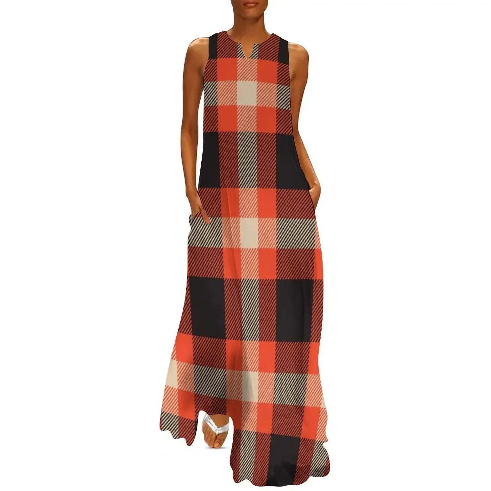 

Red Black & White straight stripes tartan plaid pattern Long Dress cocktail dresses summer dress woman 2025 Dress