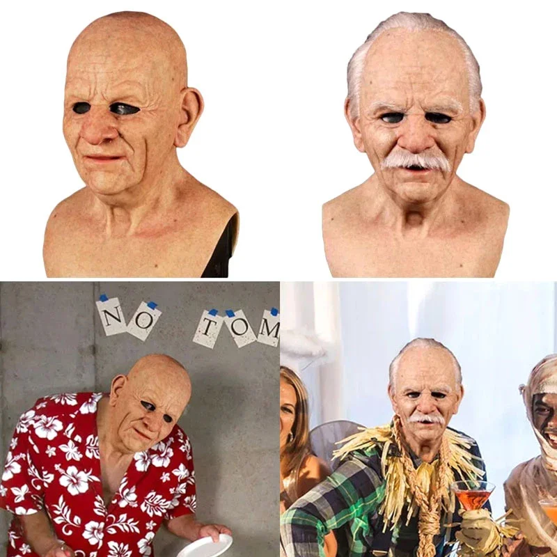 Elderly Woman Man Mask Human Face Mask Mascara Latex Terror Full Head Masks Grandpa/Grandma Halloween Party Cosplay Props