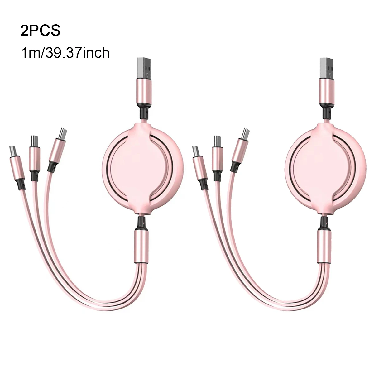 2pcs 3 In 1 Retractable USB Cable Fast Charging Data Cord For Iphone Samsung Huawei Xiaomi Multi Port Multiple Charging Wire