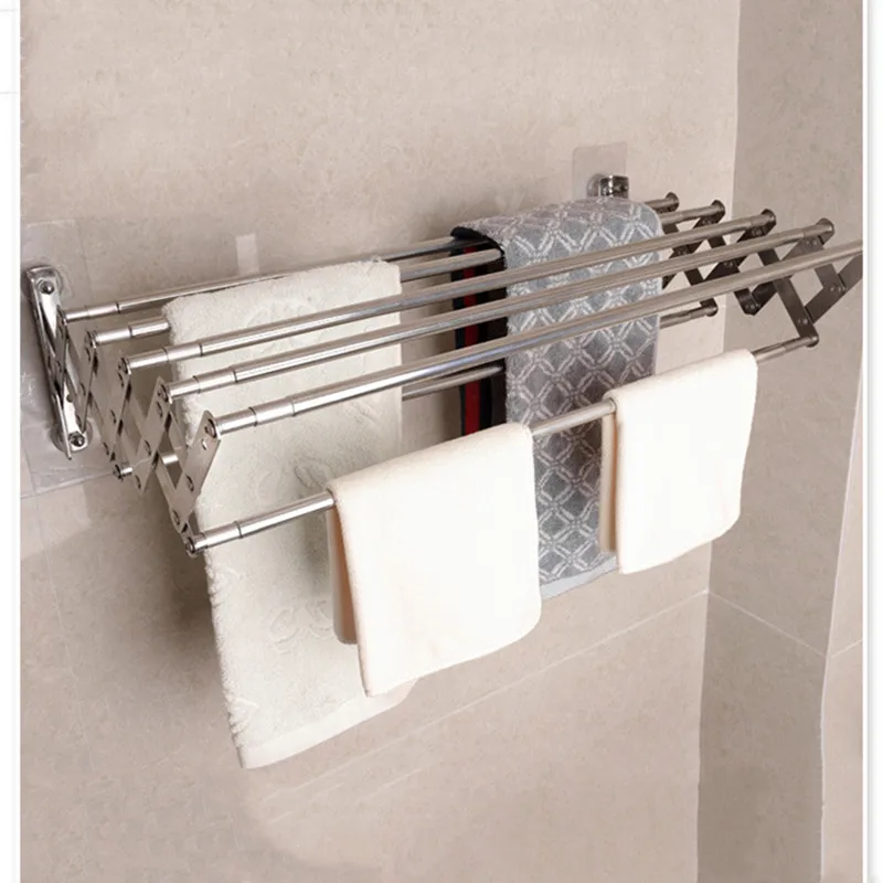 Creative Stainless Steel Folding Telescopic Towel Rack Multifunctional Shelf Towel Storage Rack 42~80cm Adjustable