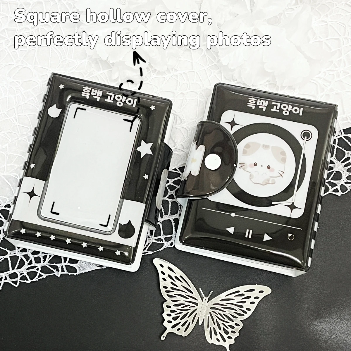 Cute Black Music Kitten Photocard Album, K-POP 3~3.5 In Photo Card Binder Card Book Suitable for Idol Photo Polaroid photo