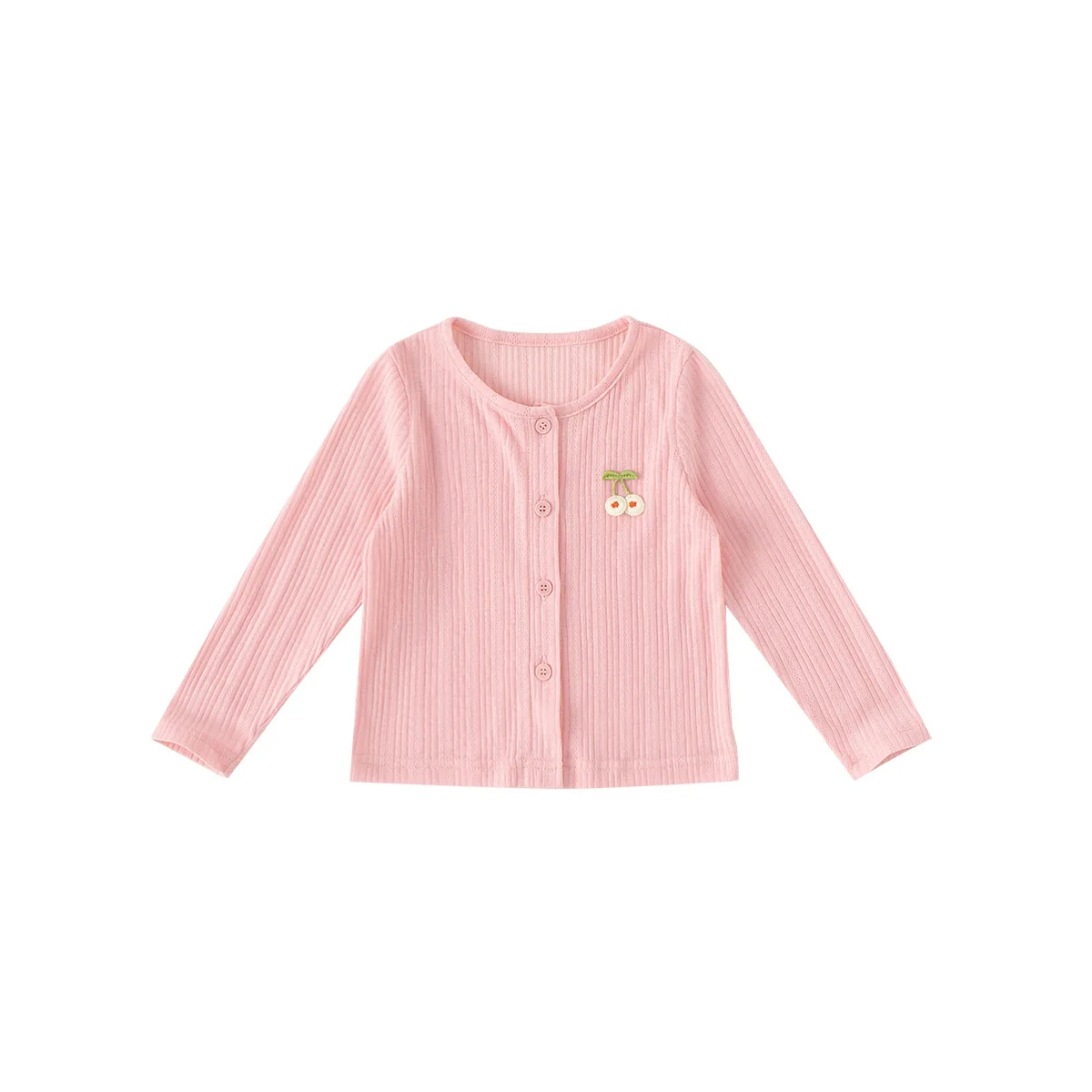 Sweater Spring and Autumn New Products Girl's Round Neck Long Sleeved Shirt Solid Color Cherry Korean Cardigan