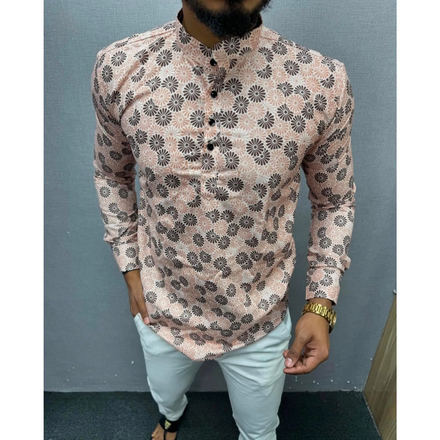 نسخة الشرق الأوسط نمط الشرق الأوسط شخصية إسلامية برونزية بأكمام طويلة قميص مسلم الوطني Ropa Camisas De Hombre #5