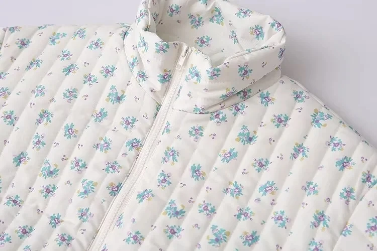 JNLEAOG Herbst Neue frauen Casual Amerikanischen Floral Thiened Baumwolle Jaet Street Sle Stand Fit Polyester Faser Lange S...