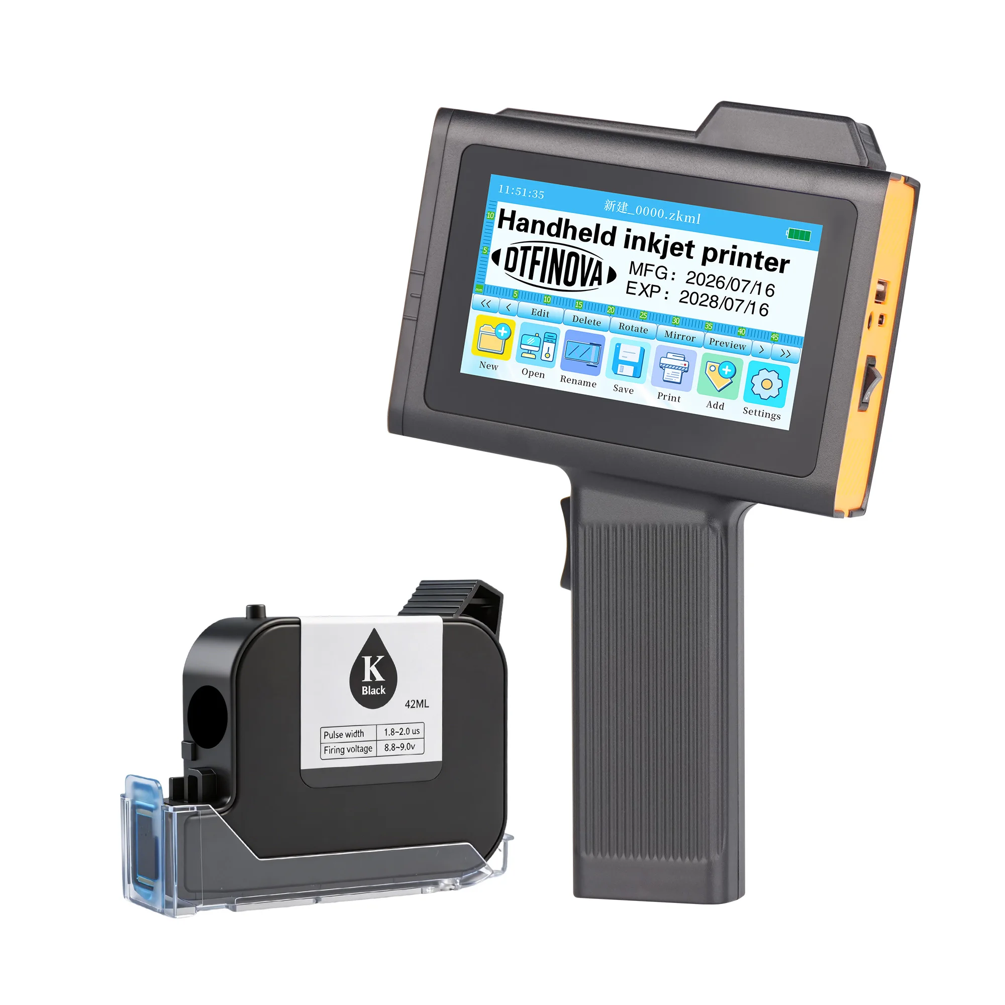 Handheld Inkjet Printer Portable Date Coder Batch Number QR Barcode for Cardboard, Plastic, Metal, Wood,Solvent fast-dry ink