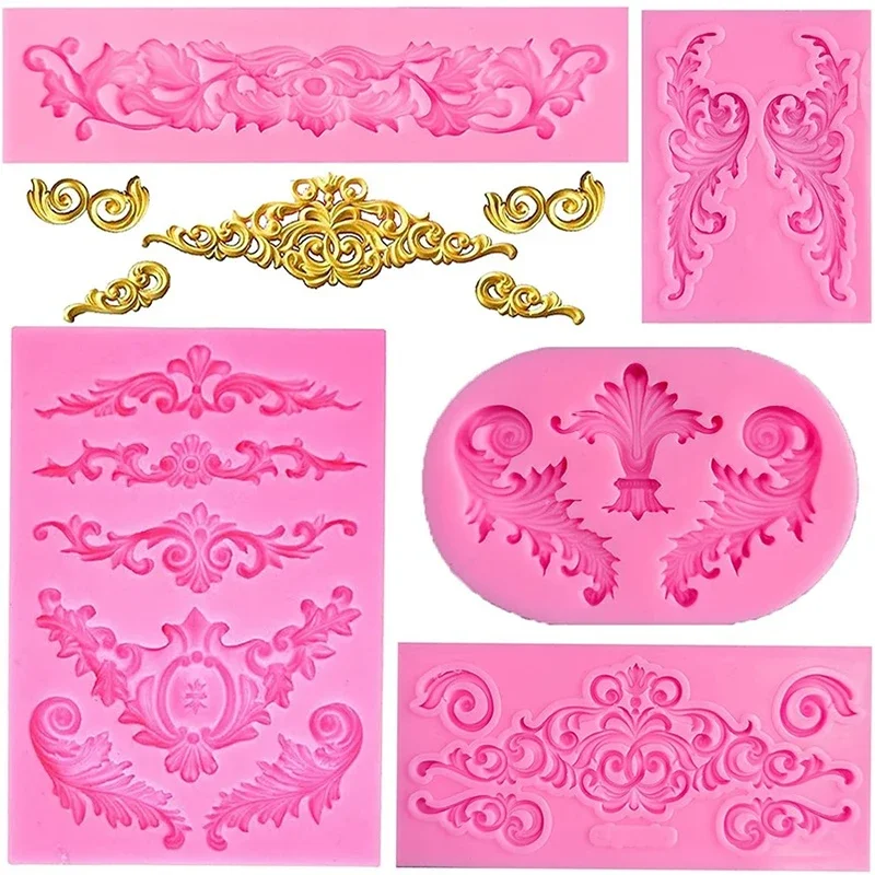 Baroque Grace Fondant Silicone Mold Embossed Flower Lace Mold 3D Carved Decorative Cupcake Decoration  Resin Molds