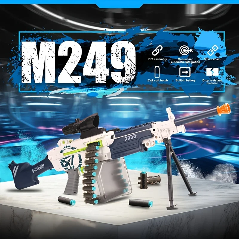 Gunner à balles souples en forme d'ananas M249, alimenté par chaîne, avec pistolet jouet automoteur pour garçons, pour manger du poulet, mitrailleuse lourde