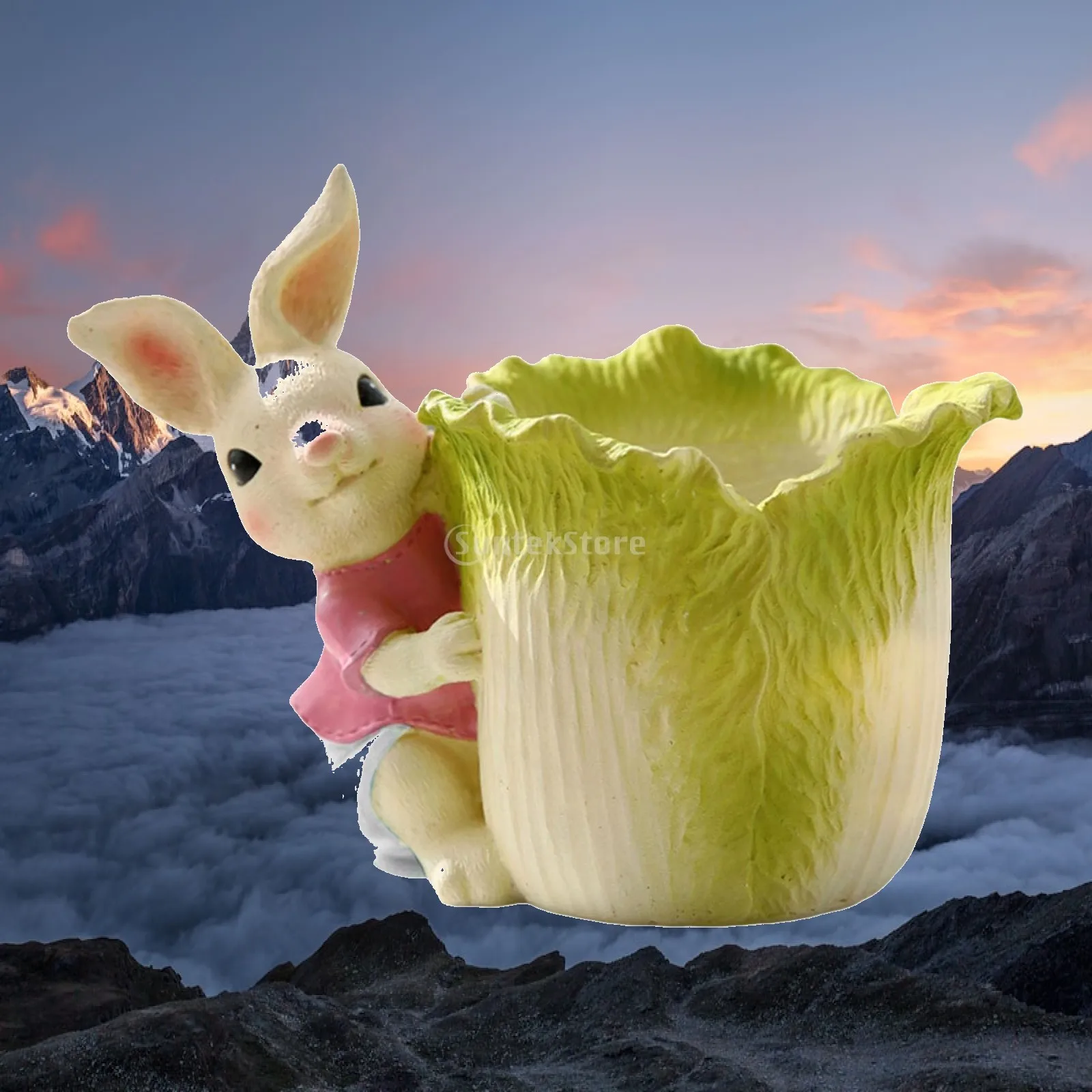 Bunny Statue Flowerpot Multipurpose Vase Container Funny with Drainage Hole Handcrafted Flower Basket for Decorating Entrance