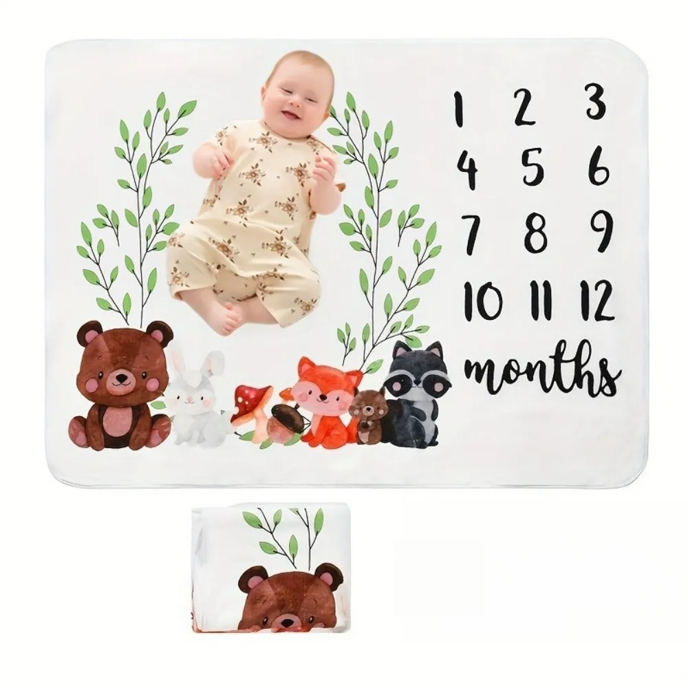 VIKAMA Forest Animals Cartoon Design Baby Full Moon Photography Blanket Newborn Baptism, Milestone Commemorate, Growth Calendar