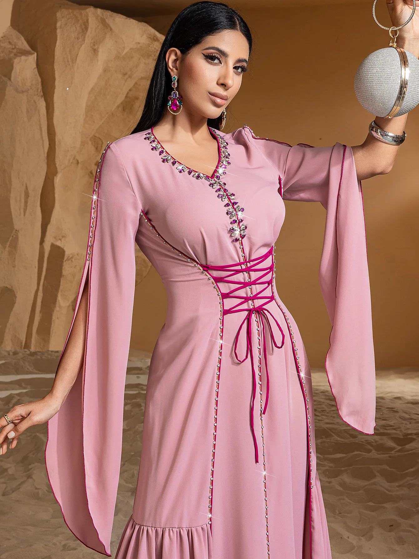 Bliski Wschód Maroko Dubaj Odzież Muzułmańska Luksusowa Moda Islamska Arabska Szata Abaja Szycie Diamentowa Sukienka Wieczorowa Damska