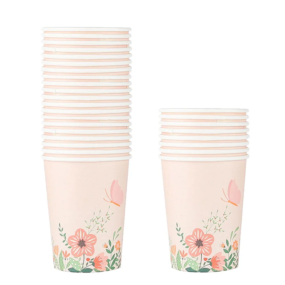 8/16/24/32/40pcs Pink Flower Butterfly Pattern Disposable Paper Cups Kids Girls Birthday Party Baby Shower Decor Supplies