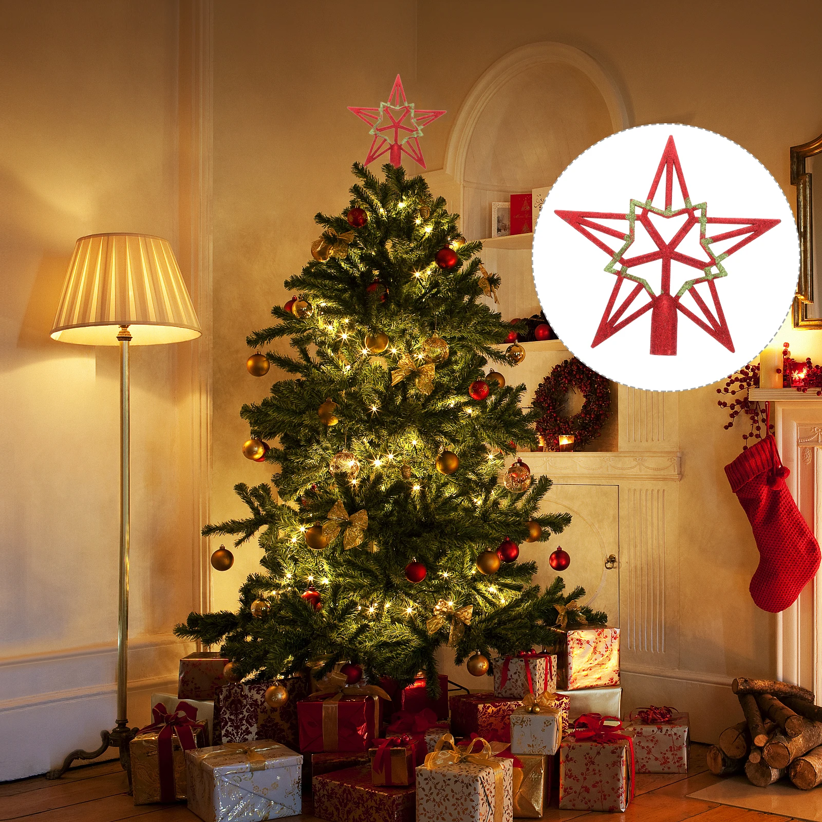 

2 Pcs Christmas Tree Top Star Pendant Five-pointed Gold Pentagram Craft Xmas Trees