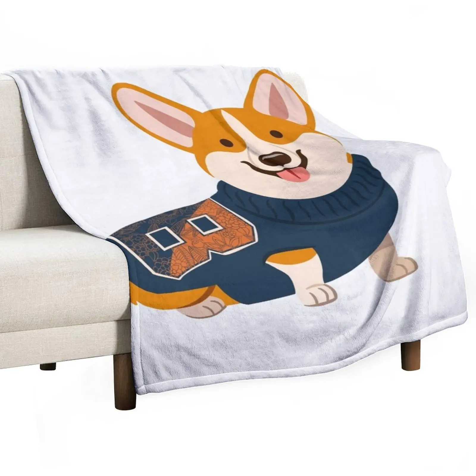 Bucknell Corgi Throw Blanket Flannel Fabric Decoratives Decorative Sofas Retros Blankets