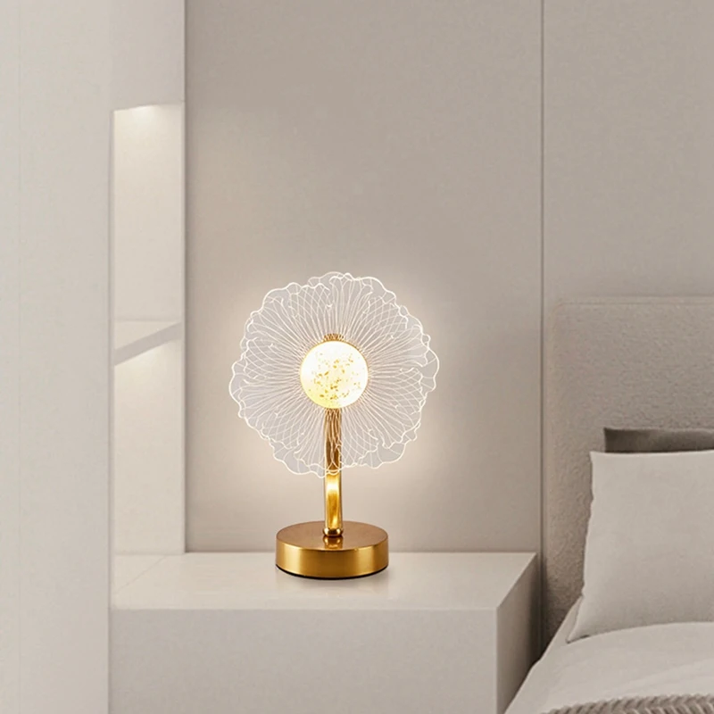 Lámpara de mesa de girasol acrílica creativa, luz Led decorativa de ambiente para dormitorio, USB, gran oferta
