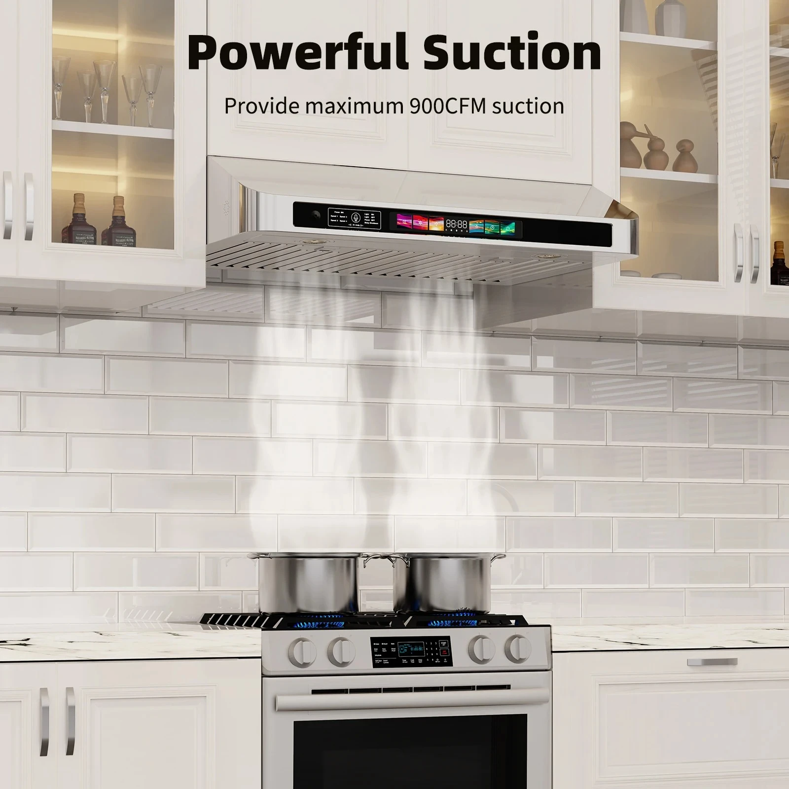 Cabinet Mounted Range Hood Voice/gesture/touch Control Range Hood 4speed Exhaust Stainless Steel