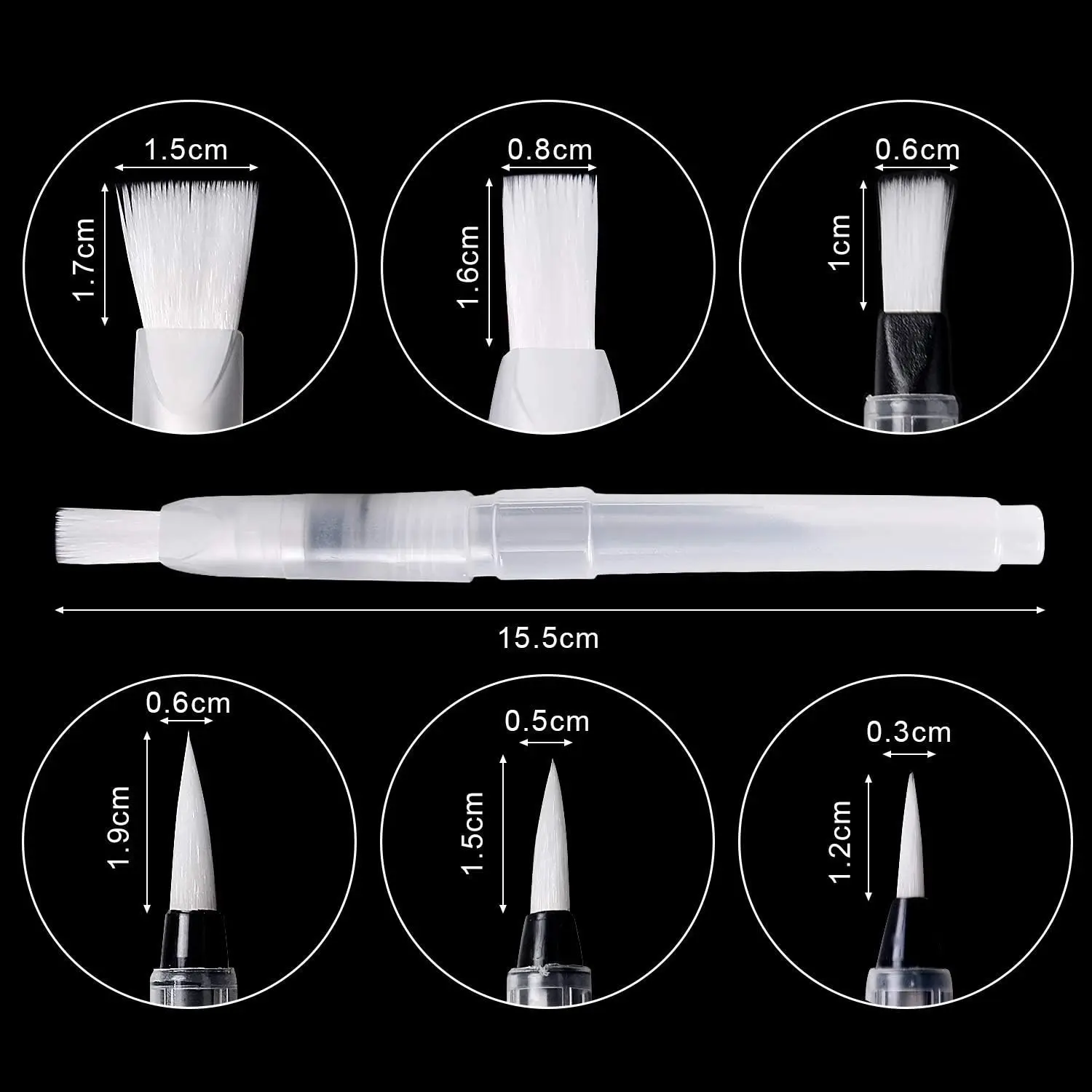 Watercolor Brush Pens 12 pcs 6 Point Tips and 6 Flat Tips Styles Nylon Bristles Refillable Watercolor Pens for Acrylic Gouache