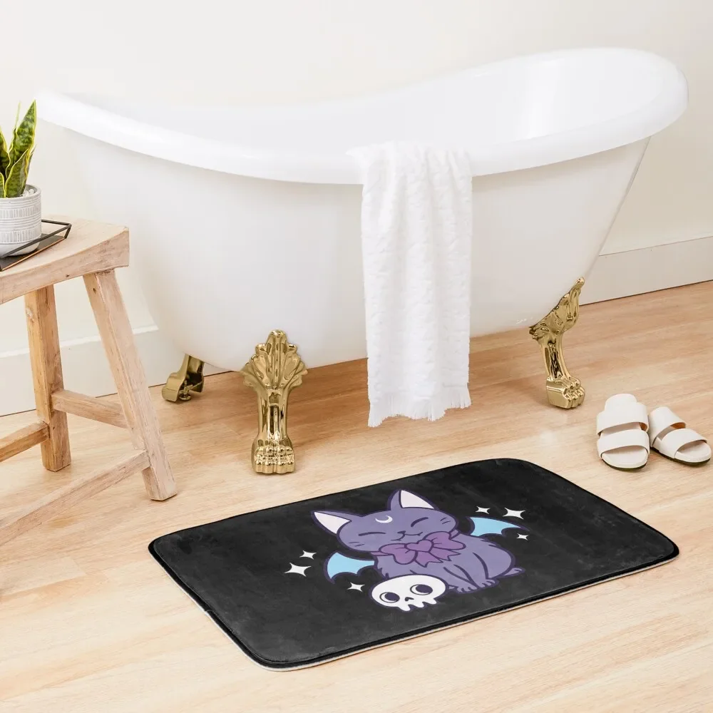 Bat Kitten // Black | Nikury Bath Mat Kit Bathroom Bathroom Floors Mat