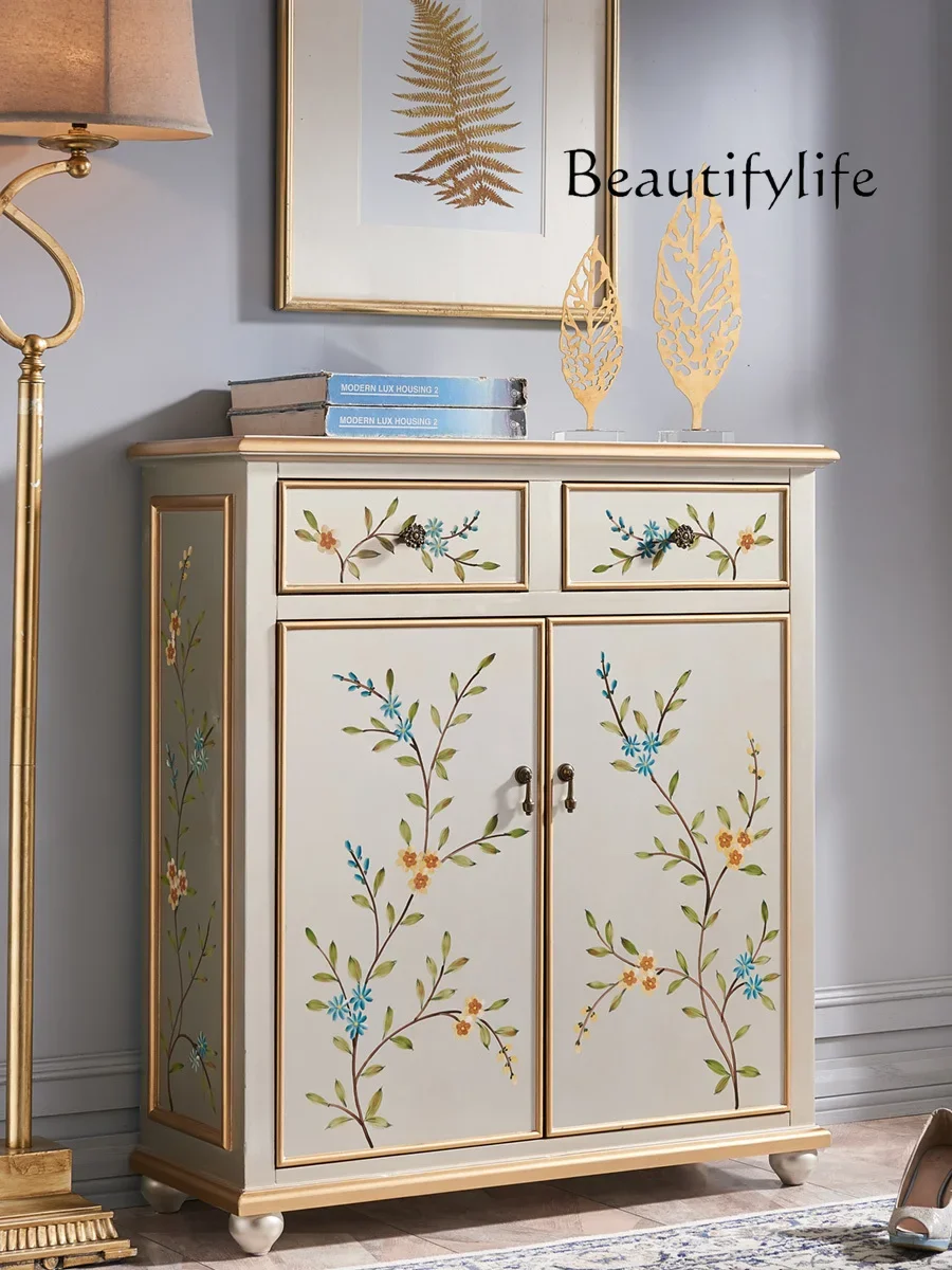 

Light Luxury Painted European Shoe Cabinet Door Simple Modern Home Solid Wood American Hallway Storage Cabinet