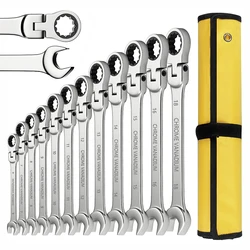 Flex Head Ratcheting Wrench Set,Combination Ended Spanner kits, Chrome Vanadium Steel Hand Tools Socket Key Ratchet Wrench set