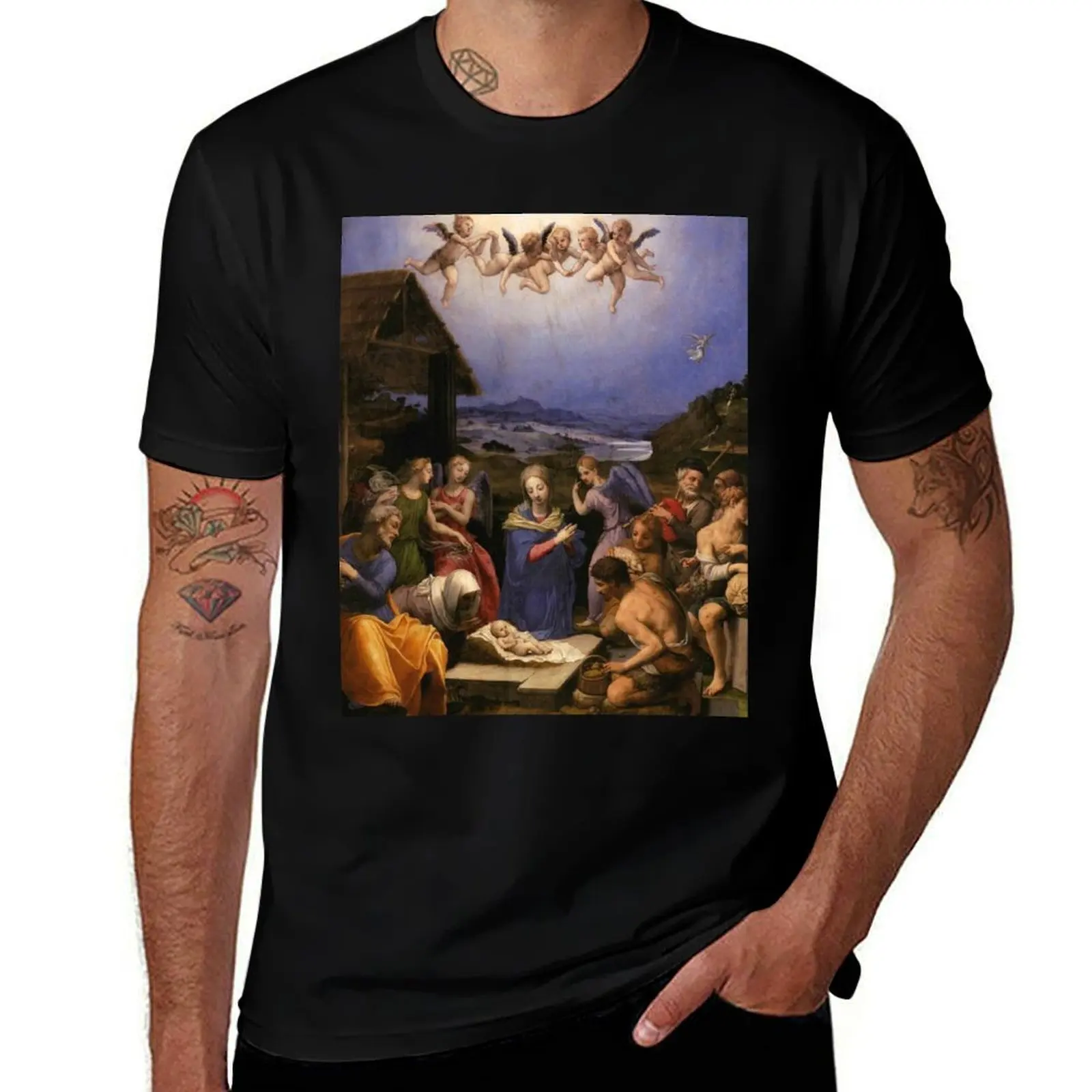 Christmas A depiction of the Nativity of Jesus T-Shirt Utility Work Short Sleeve Top