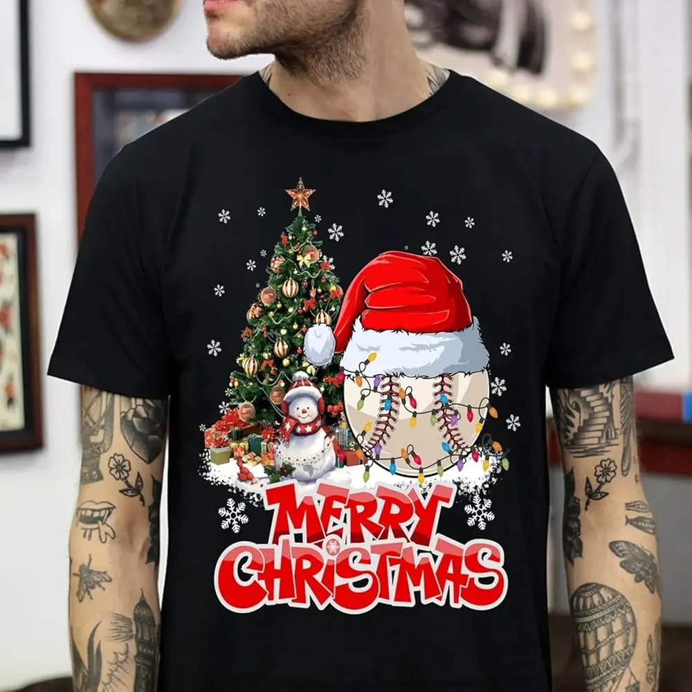 Funny Baseball Christmas T-Shirt, Sports Xmas Lighting Baseball Christmas Shirt, Baseball Christmas Shirt, Game Day Vibes Shirt