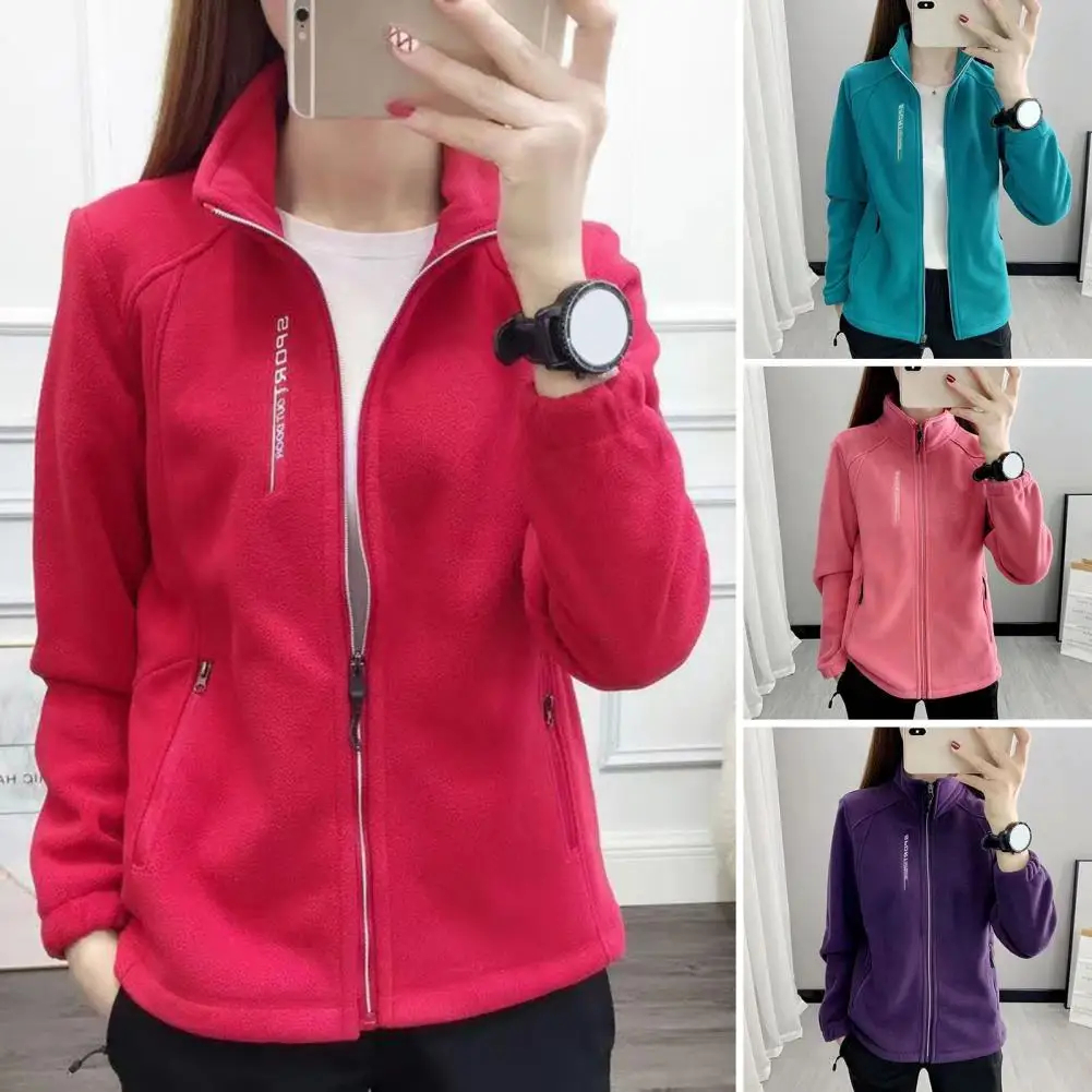 Women Sport Jacket Women's Polar Fleece Sport Style Coat with Stand Collar Zip-up Closure Thermal Cardigan Design for Exercise