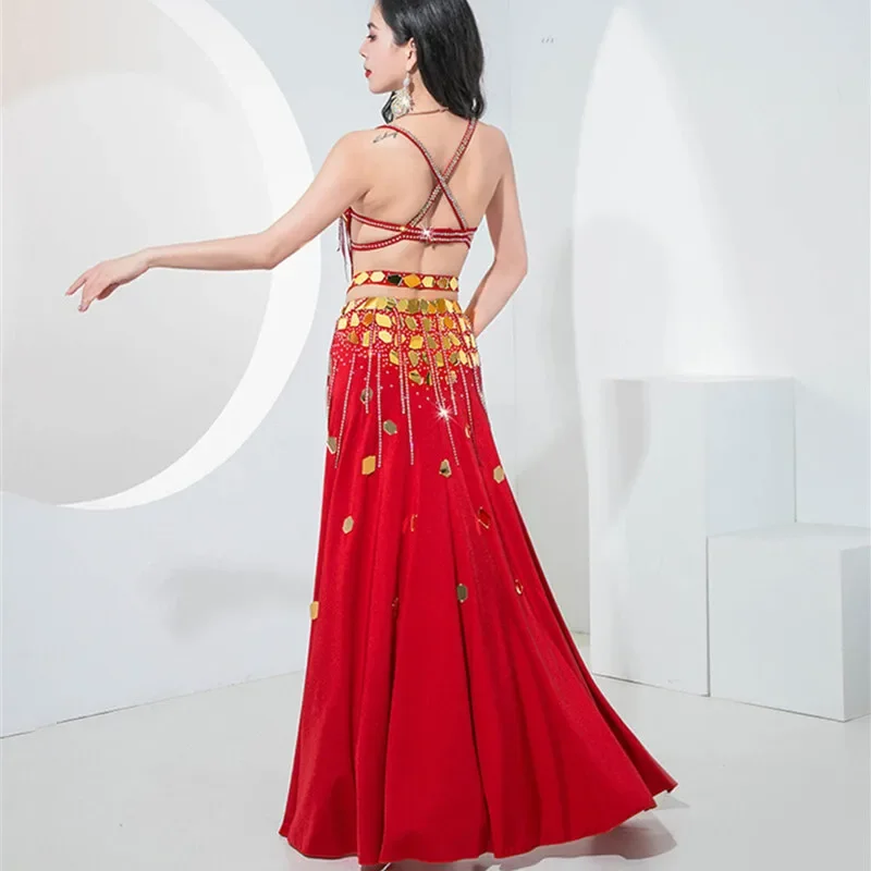 الرقص زي طبل الرقص الشرقي عرض تنورة فاخرة 5 قطعة مجموعة النساء الرقص الشرقي المنافسة الملابس الترتر تألق الجنس