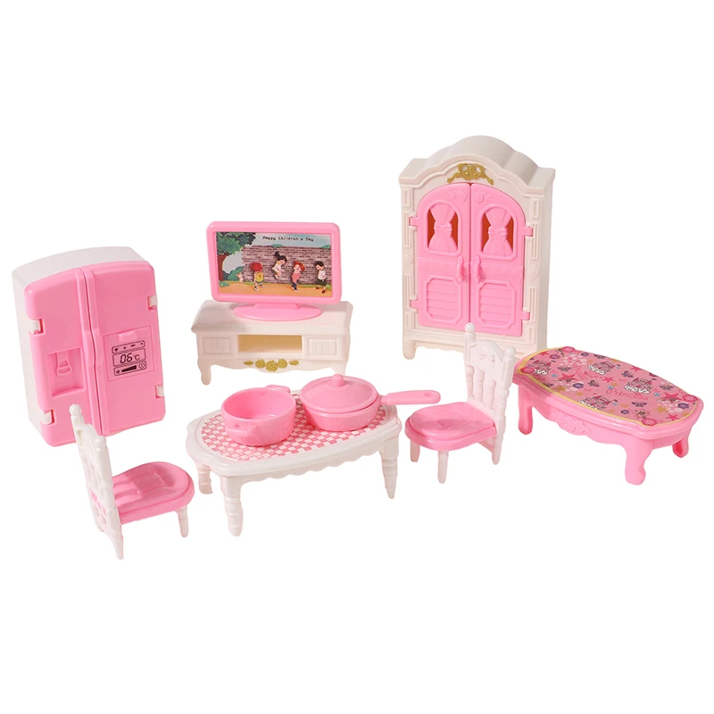 4/7/10/11PCS Dollhouse Miniature Simulation Furniture Set Kitchen Bedroom Living Room Bathroom Cooking Things For Doll House