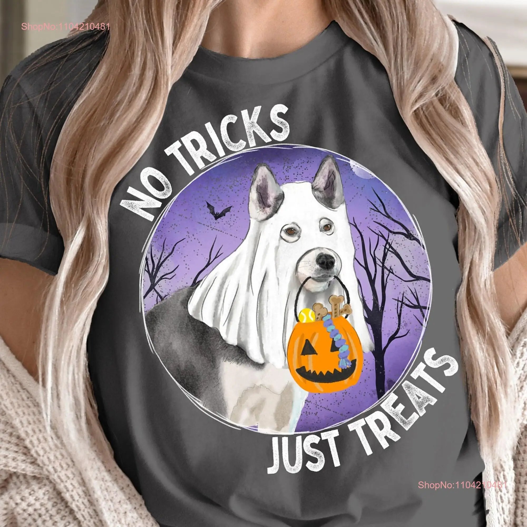 Siberian Husky Halloween T Shirt Ghost Cute Funny Dog for Lover Grey long or short sleeves