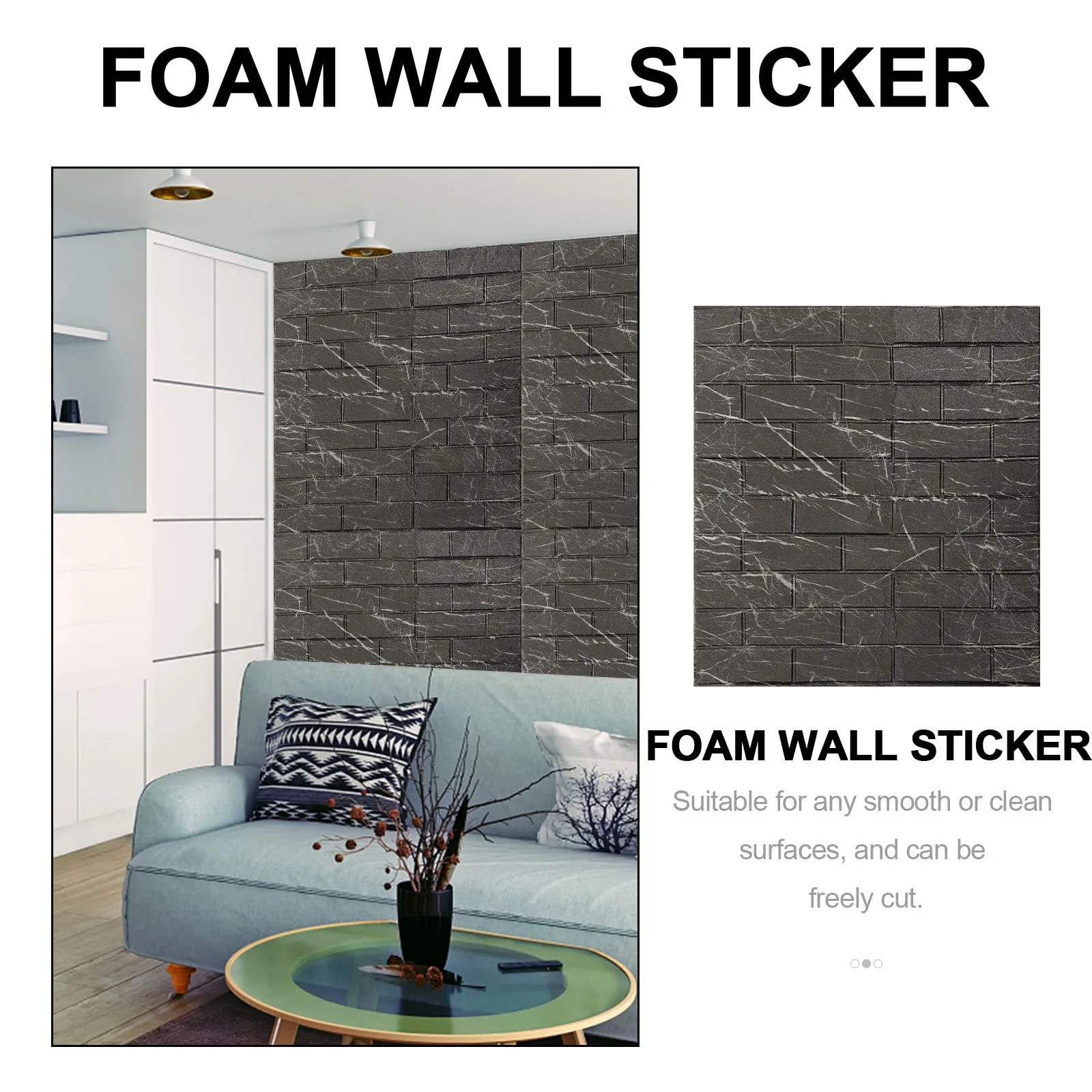 Marble Wall Sticker Waterproof Reusable Self Adhesive Brick Pattern Wall Decal for Kitchen Living Room Bedroom Home