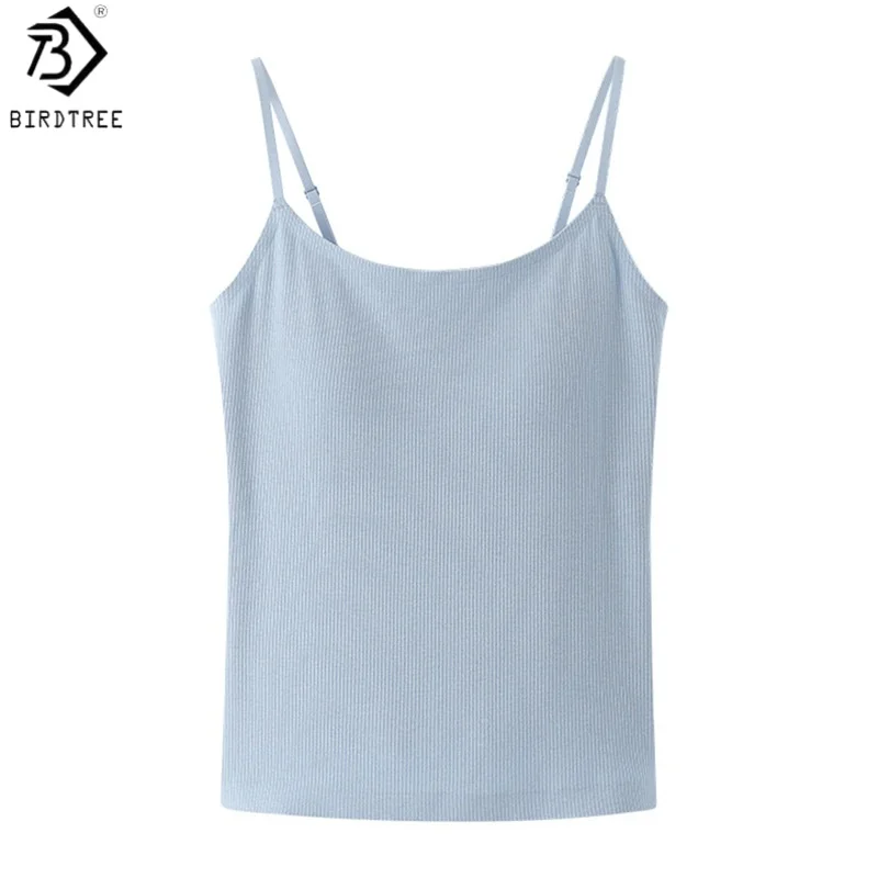 

Birdtree, Silk Cotton Blended Tank Top, Sling Sleeveless Vest, Women Solid Soft Tops, With Chest Paddings, 2026 New T66124JF