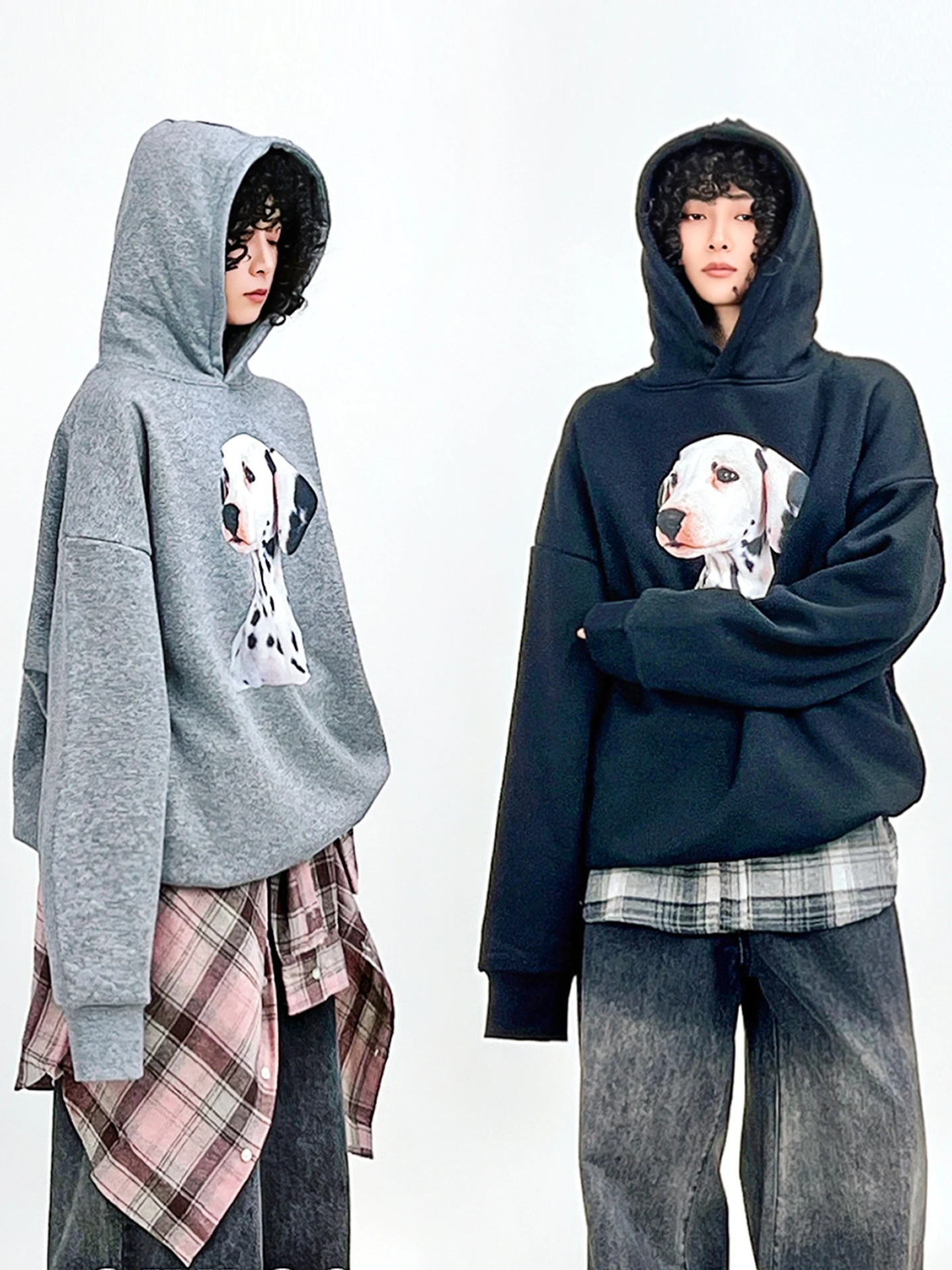

Oversize Fce Hoodie Women's Heavyweight Cotton Blend Long Sve Sweatirt Couple Matching Light Floral ey Hat irt