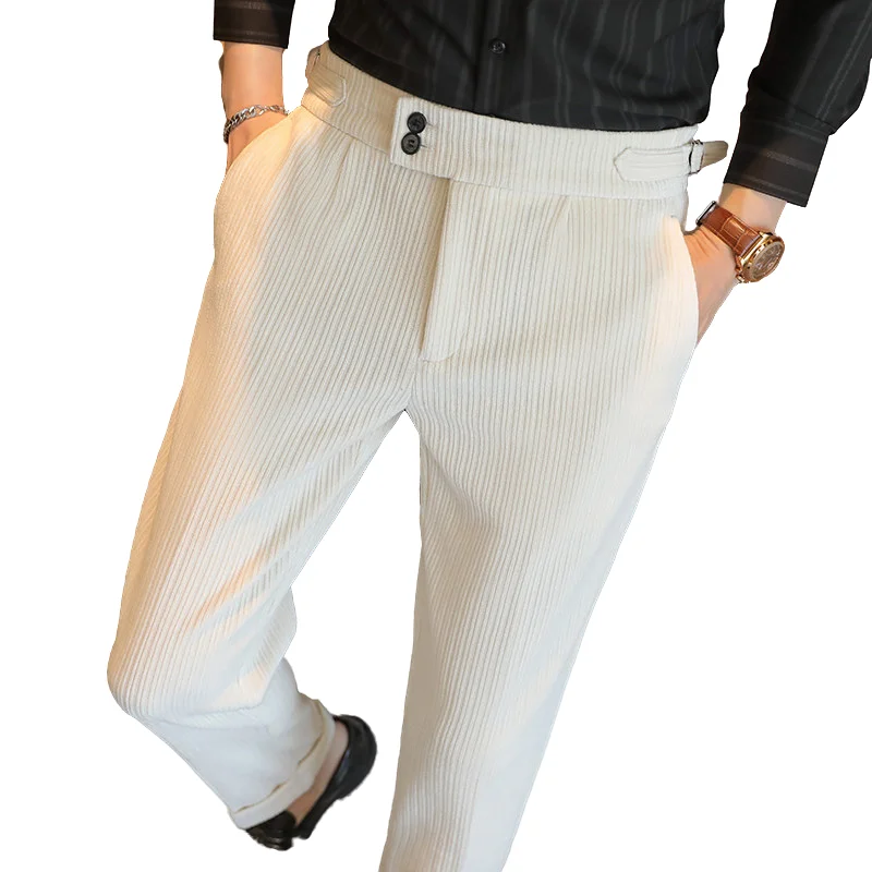 Men's Premium Chenille Trousers Spring Autumn Fashion Trendy Naples High Waist Slim Fit Tapered Pants Commute Business Office