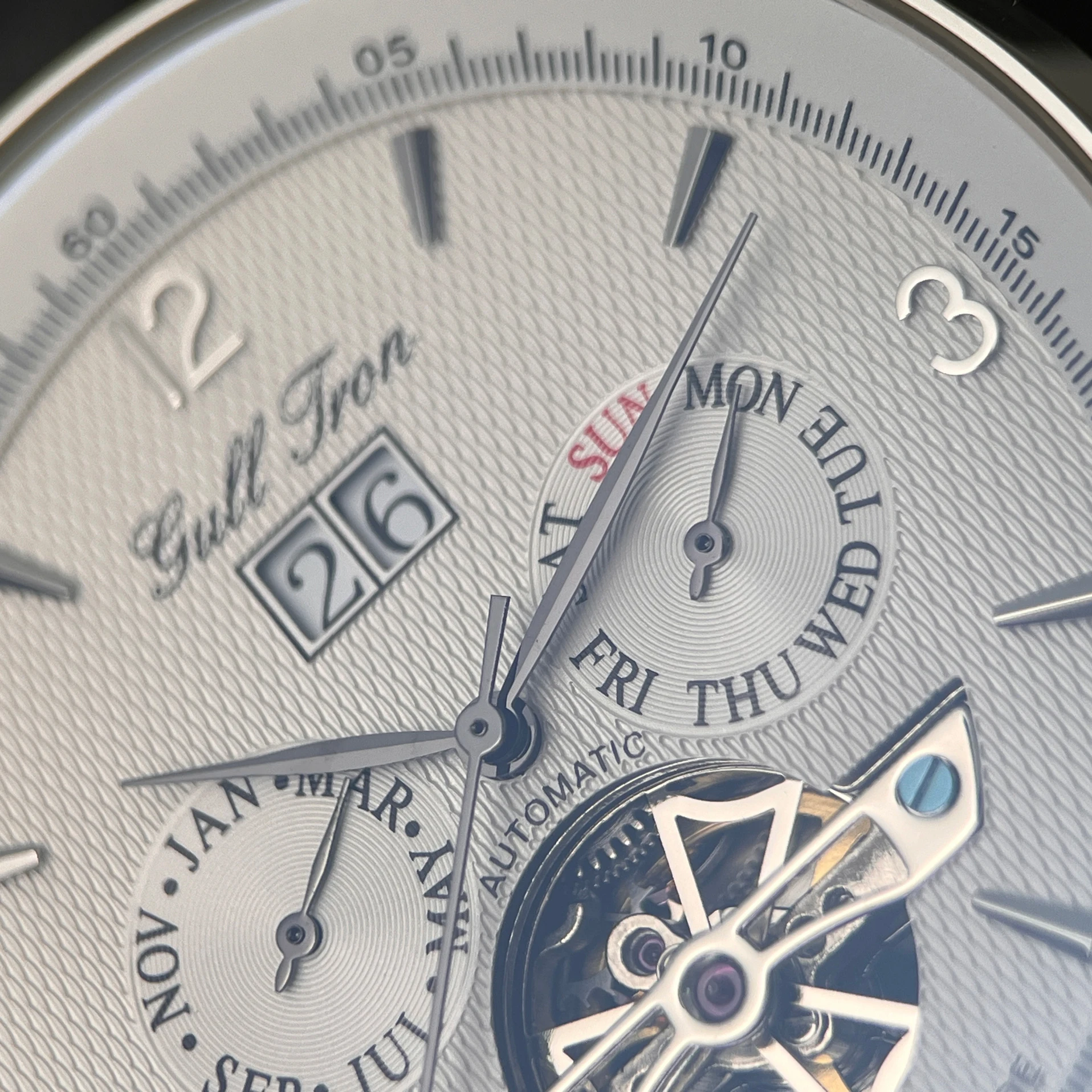 نورس ترون ساعة أوتوماتيكية للرجال 43 مللي متر ساعة اليد الميكانيكية الهيكل العظمي متعددة الطلب الياقوت مرآة شهر أسبوع تاريخ ST25