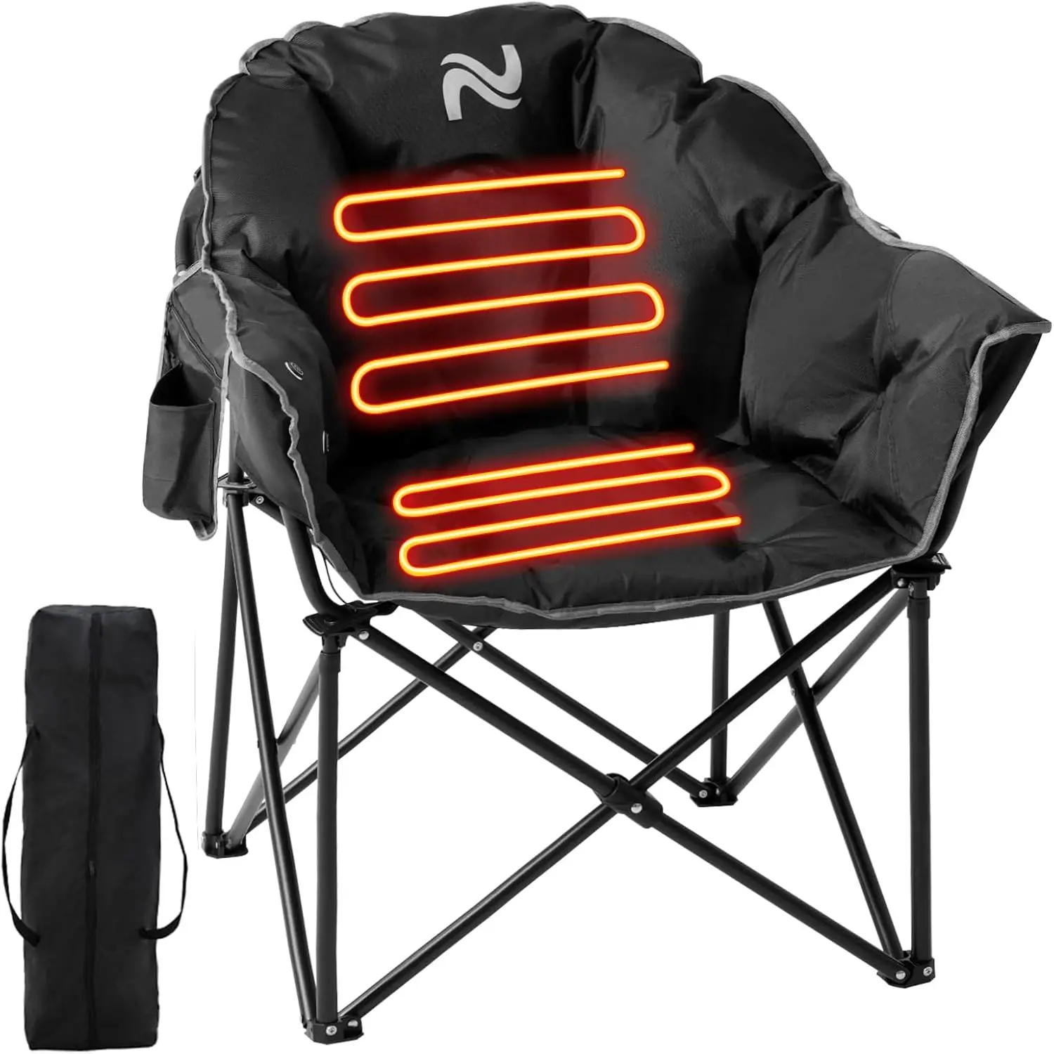 Camping Chair Oversized, Outdoor Portable Heated Folding Chairs, Heated Foldable Chair Seat Supports 500 lbs, Heatin