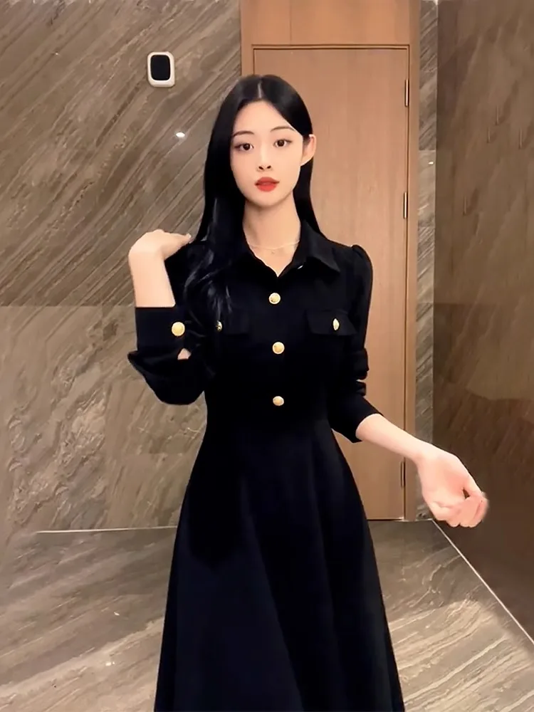 ドレス 長袖 レディース シビルウェディング 冬 ベルベット ツイスト オールマッチ プリーツ 長袖 Hライン ミニマリストスタイル 通勤