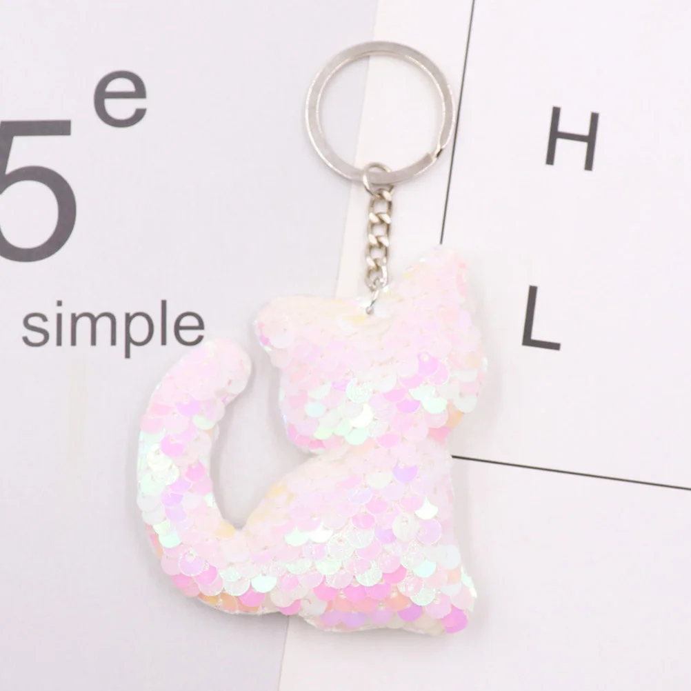 

6Pcs Sequins Cat Keychain Creative Durable Pendant for Bag Phone Car Keyring Ornament Cat Key Ring