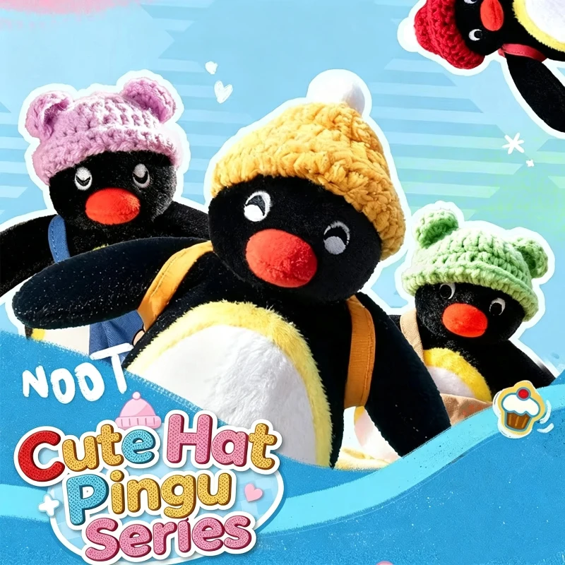 8pcs Pingu Hat-Wearing Buddy Series Plush Doll Pendant Cute Penguin Soft Bag Charm Trendy Hanging Ornament Collectible Gift