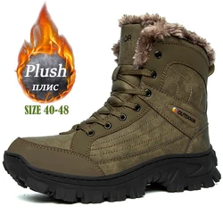 Men Winter Snow Boots Platform Plush Comfortable Ankle Boots Plush Waterproof Anti-Slip Warm Desert Boots Hiking Shoes Plus Size