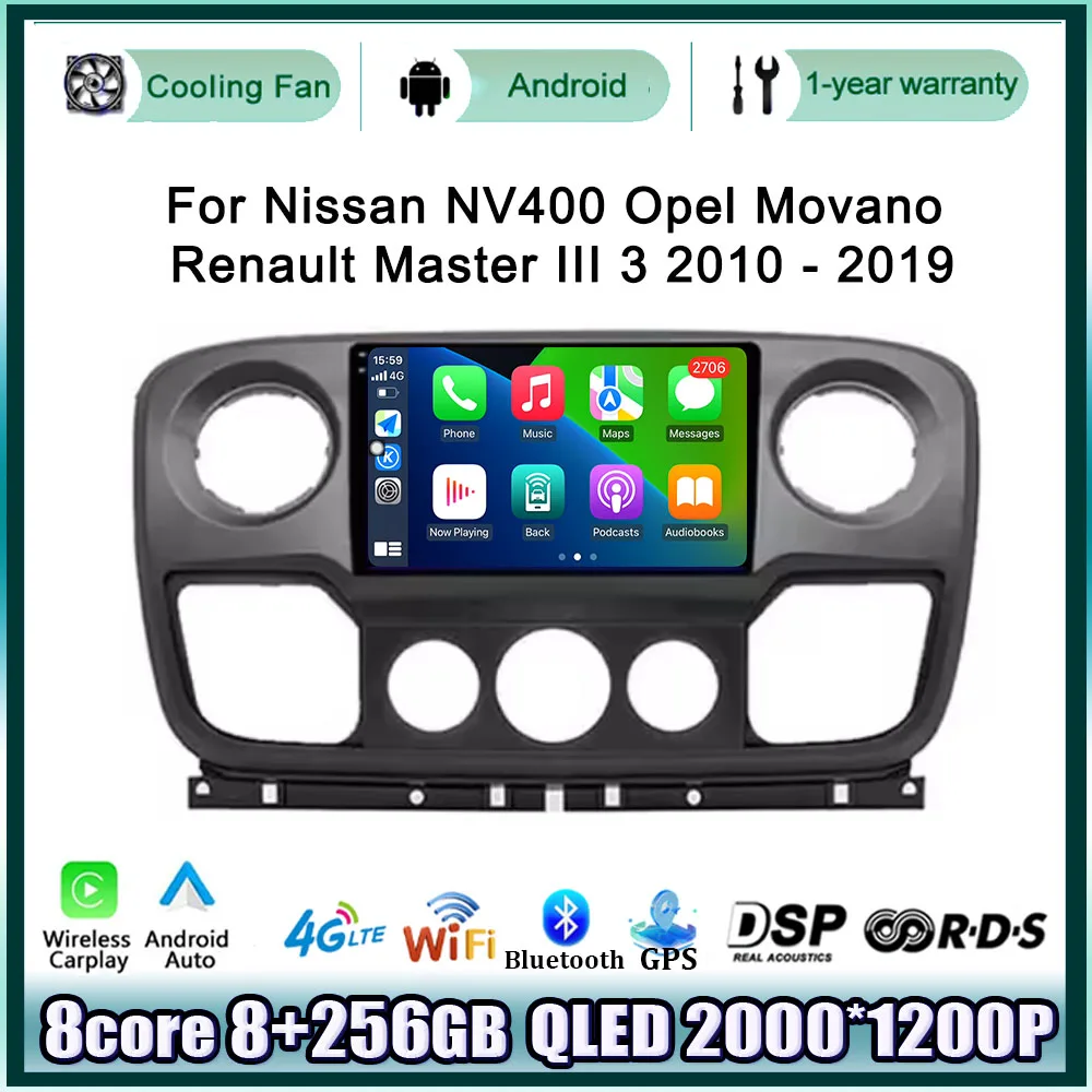 for Nissan NV400 Opel Movano Renault Master III 3 2010 - 2019 Android 14 Auto Radio Car Player GPS Navi Screen Audio DSP Stereo