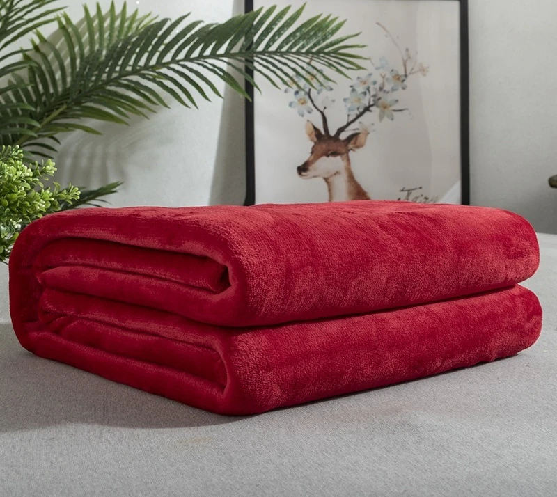 

Solid color flannel blanket air conditioner small office napsingle layer double sided fleece thin