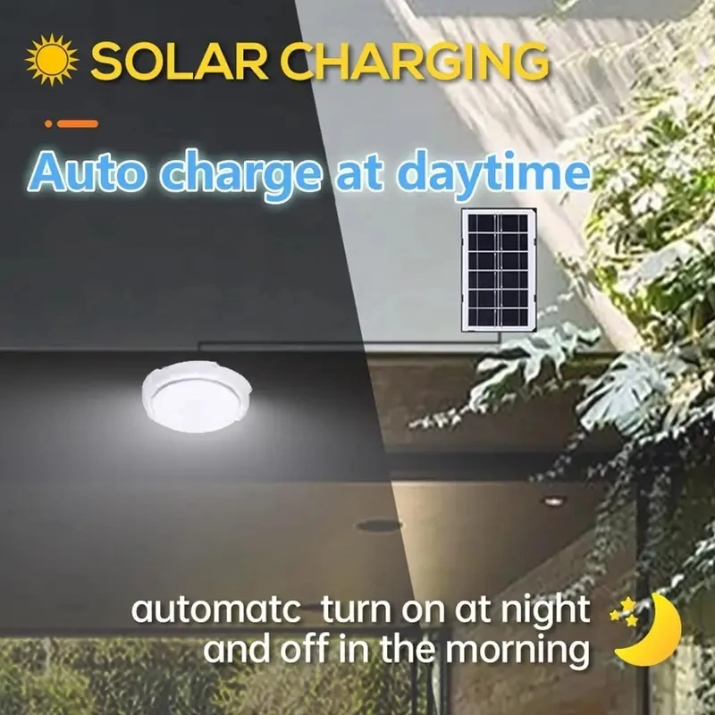 A Solar Waterproof LED Ceiling Light for Remote Dimming with Motion Sensor Suitable for Outdoor/indoor Lighting on Balconies