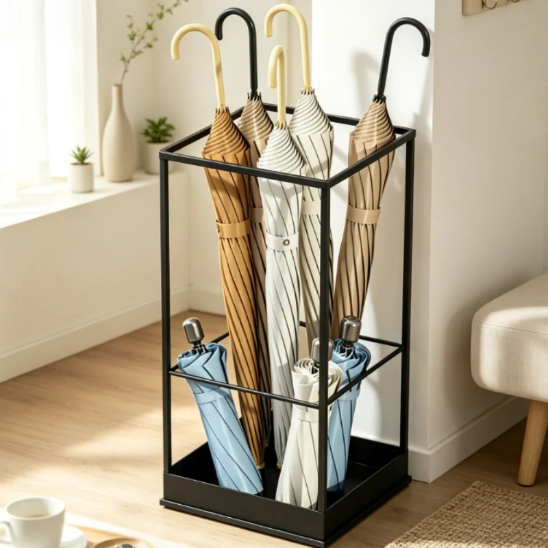 Umbrella Storage Rack with Water Collection Drip Tray, Anti-rust Iron Stand for Office, Home, Corridor - Simple Art Decor