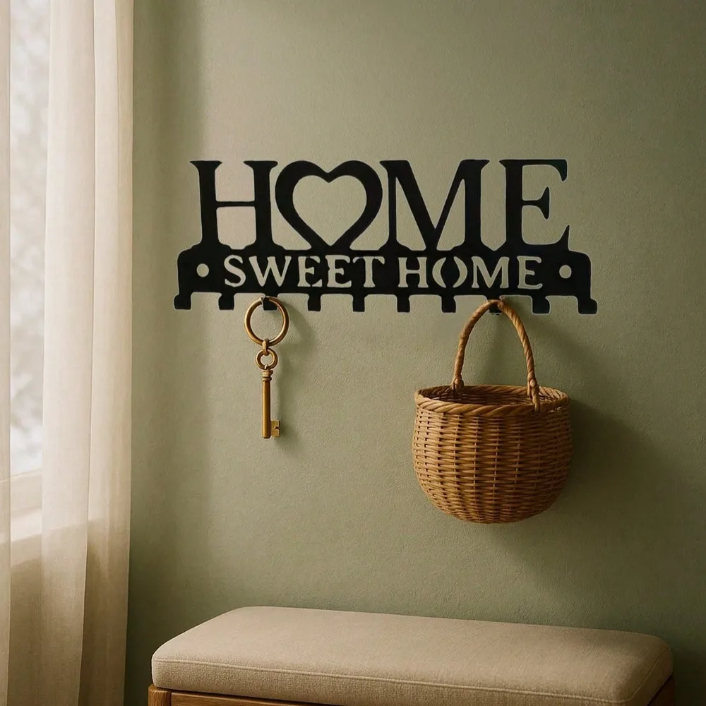 1 llavero negro montado en la pared, elegante organizador de entrada de Metal con ganchos para llaves, abrigos, sombreros, bufandas, duradero para pasillo