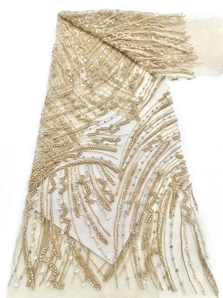 

High Quality Sequins Embroidery African French Lace Fabric For Luxurious Nigerian African Beaded Lace Fabric Sewing Dress