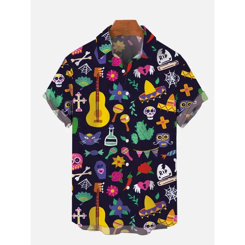Men's shirt, Mexican party creative 3D printed top, summer new Hawaii casual loose pocket-less short-sleeved shirt
